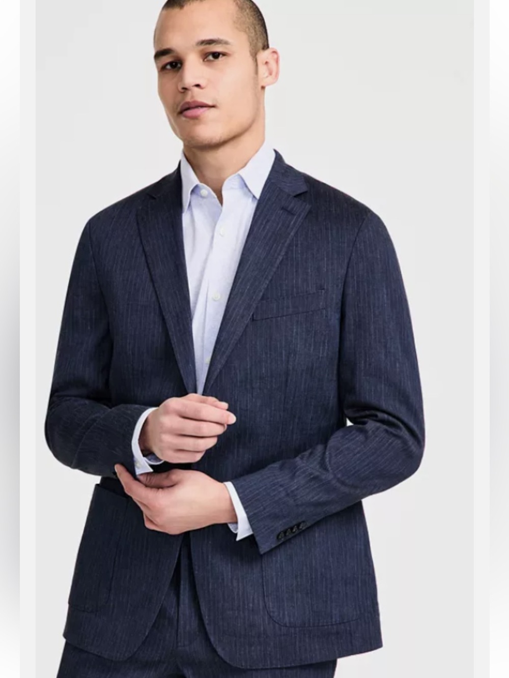 Michael Kors Men's Classic Fit Linen Suit Jacket in Navy - Picture 3 of 8